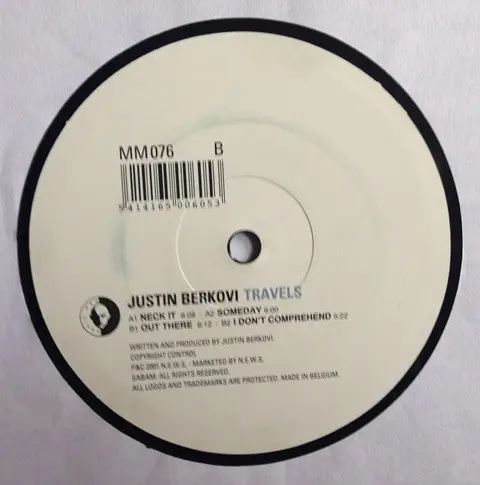 Justin Berkovi - Travels, Electronic, Techno, 2001 - Music Man Records, Belgium, Vinyl 1x 12", 33 ⅓ RPM