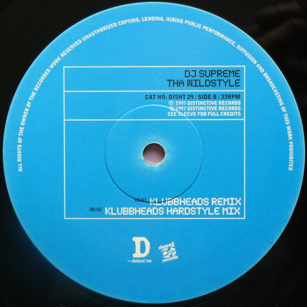 DJ Supreme - Tha Wildstyle, Electronic, Hard House, 1997 - Distinct'ive Records, UK, Vinyl 1x 12", 33 ⅓ RPM