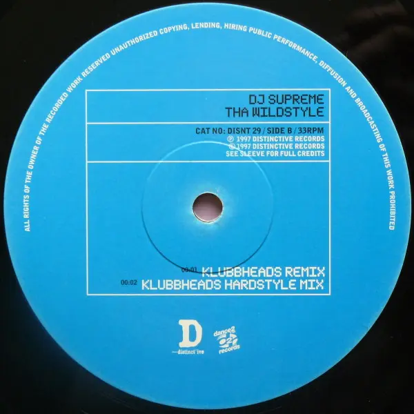 DJ Supreme - Tha Wildstyle, Electronic, Hard House, 1997 - Distinct'ive Records, UK, Vinyl 1x 12", 33 ⅓ RPM