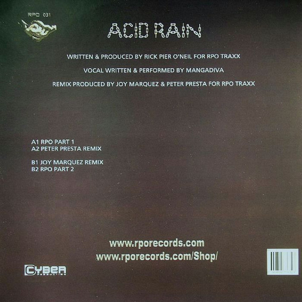 Rick Pier O'Neil - Acid Rain, Electronic, Progressive House, 2006 - RPO Traxx, France, Vinyl 1x 12", 33 ⅓ RPM