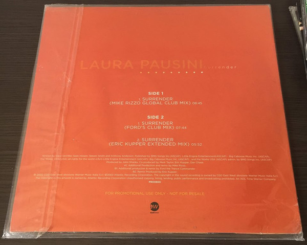 Laura Pausini - Surrender (Mixes), Electronic, House, 2002 - EastWest, Italy, Vinyl 1x 12", Single, Promo