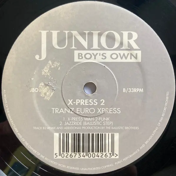 X-Press 2 - Tranz Euro Xpress, Electronic, Breaks, House, 1996 - Junior Boy's Own, UK, Vinyl 1x 12", 33 ⅓ RPM, Single