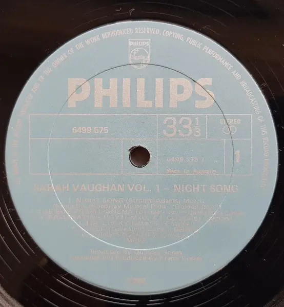 Sarah Vaughan - Volume 1: Night Song, Jazz, Easy Listening, 1973 - Philips, Australia, Vinyl 1x LP