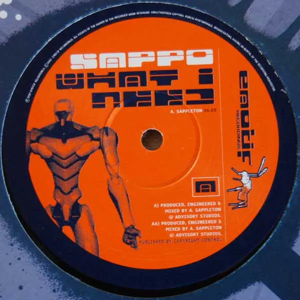 DJ Sappo - What I Need / Smoke Screen, Electronic, Drum n Bass, Jungle, 2001 - Emotif Recordings, UK, Vinyl 1x 12", 45 RPM