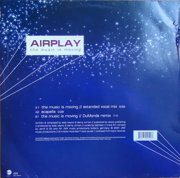 Airplay - The Music Is Moving, Electronic, Trance, 2001 - EastWest, Germany, Vinyl 1x 12", 45 RPM