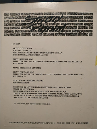 Lovechild (2) - The Bellvue Experience, Electronic, House, 1995 - Strictly Rhythm, US, Vinyl 1x 12", Test Pressing