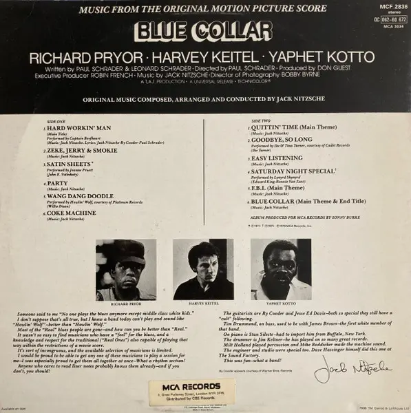 Various / Jack Nitzsche - Blue Collar (Music From The Original Motion Picture Score), Blues, Funk / Soul, Rock, Stage & Scree
