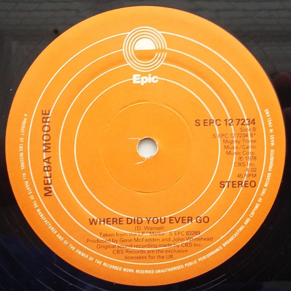 Melba Moore - Pick Me Up, I'll Dance / Where Did You Ever Go, Funk / Soul, Disco, 1979 - Epic, UK, Vinyl 1x 12", 45 RPM, Sing