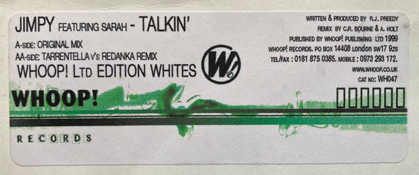 Jimpy Featuring Sarah (134) - Talkin', Electronic, Progressive House, Progressive Trance, 1999 - Whoop! Records, UK, Vinyl 1x