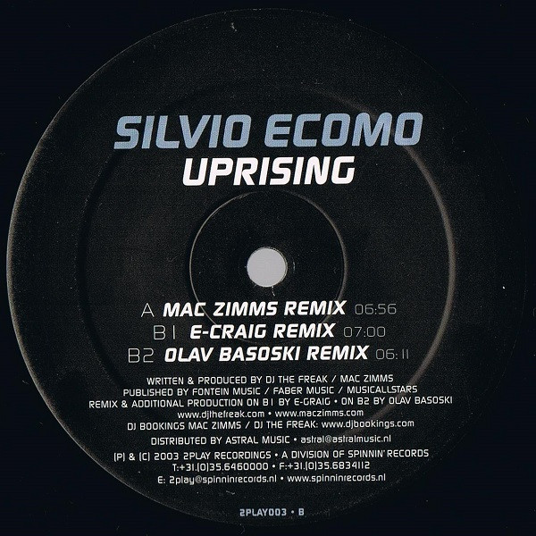 Silvio Ecomo - Uprising, Electronic, House, Trance, 2003 - 2 Play Records, Netherlands, Vinyl 1x 12", 33 ⅓ RPM, 45 RPM