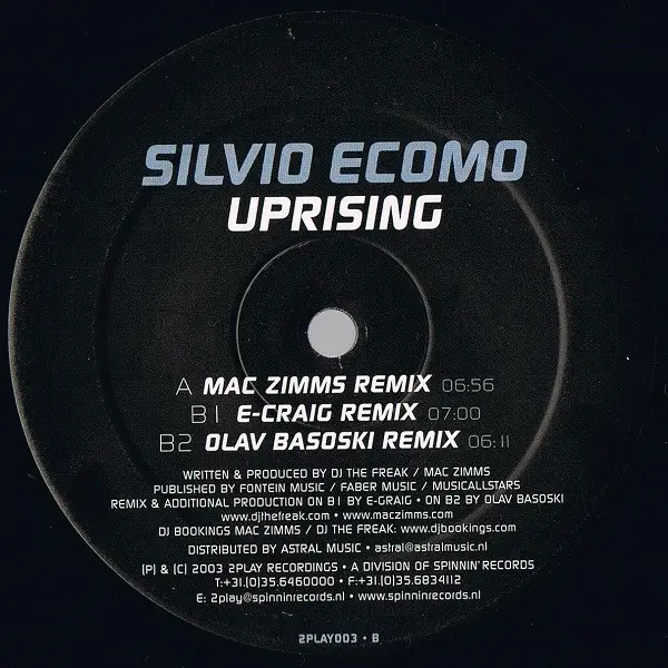Silvio Ecomo - Uprising, Electronic, House, Trance, 2003 - 2 Play Records, Netherlands, Vinyl 1x 12", 33 ⅓ RPM, 45 RPM