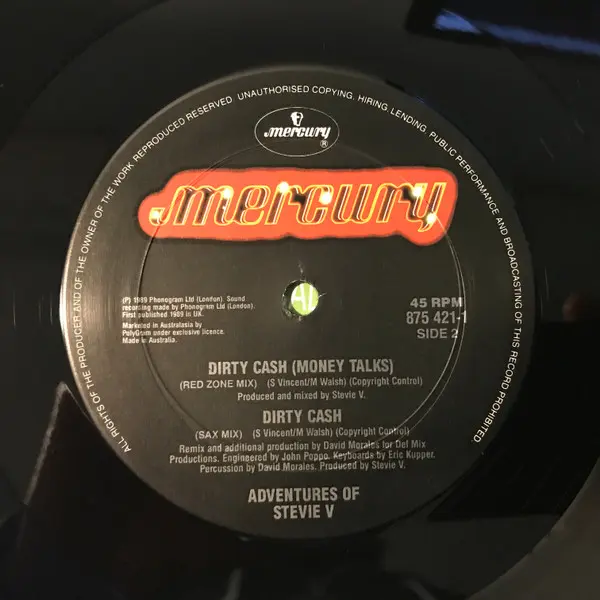 Adventures Of Stevie V. - Dirty Cash (Money Talks), Electronic, House, 1990 - Mercury, Australasia, Vinyl 1x 12", 45 RPM