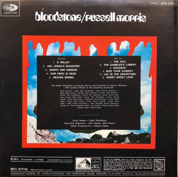 Russell Morris - Bloodstone, Rock, Pop Rock, 1971 - His Master's Voice, Australia, Vinyl 1x LP, Album, Stereo