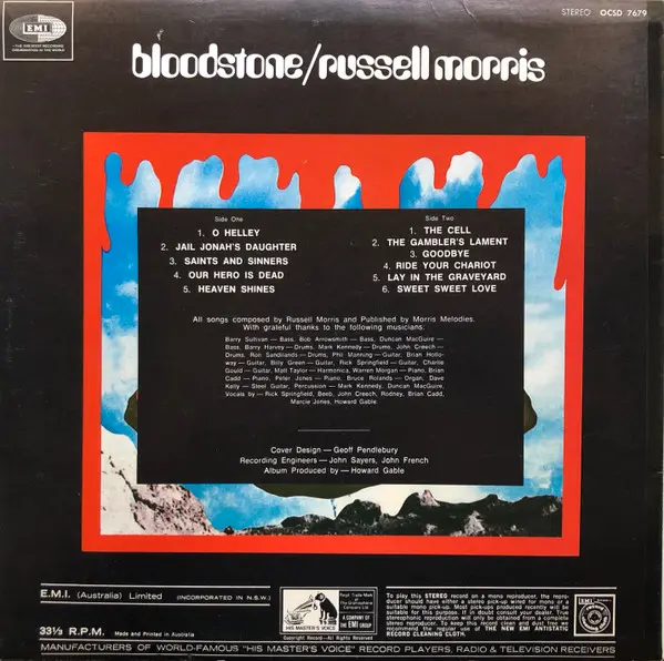 Russell Morris - Bloodstone, Rock, Pop Rock, 1971 - His Master's Voice, Australia, Vinyl 1x LP, Album, Stereo