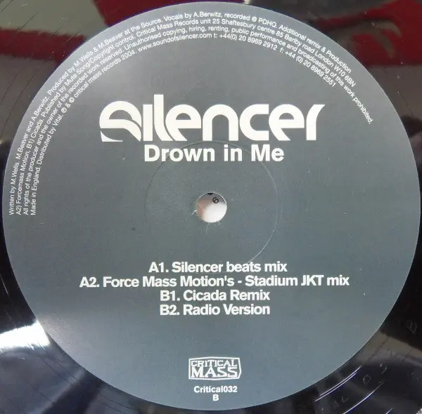 Silencer - Drown In Me, Electronic, House, 2004 - Critical Mass, UK, Vinyl 1x 12"