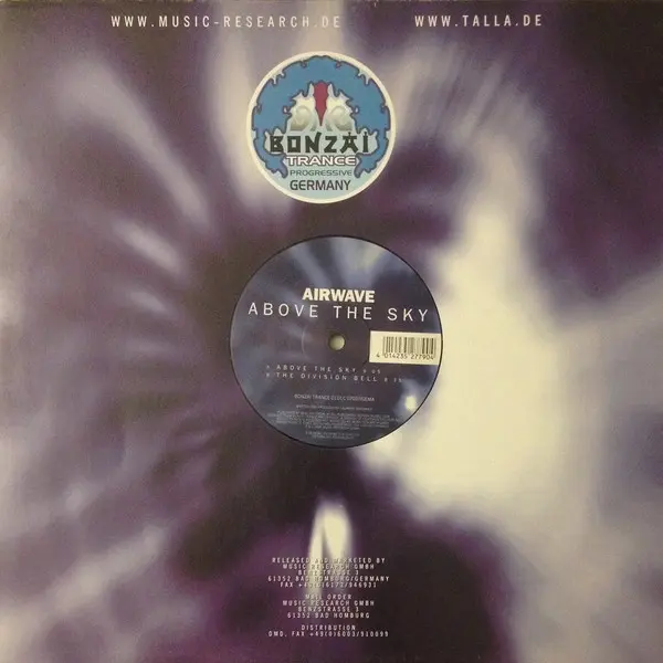 Airwave - Above The Sky, Electronic, Progressive Trance, Trance, 1999 - Bonzai Trance Germany, Germany, Vinyl 1x 12"