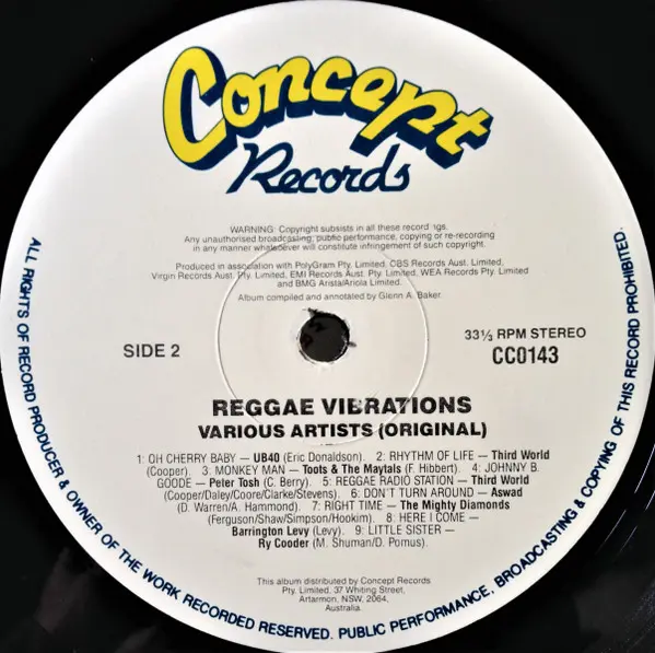 Various - Reggae Vibrations, Reggae, 1990 - Concept Records (6), Australia, Vinyl 1x LP, Compilation