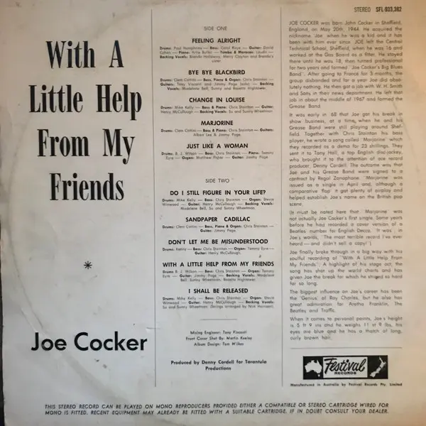 Joe Cocker - With A Little Help From My Friends - 1969 - Classic Rock, Psychedelic Rock - Festival Records - Vinyl 1x LP, Alb