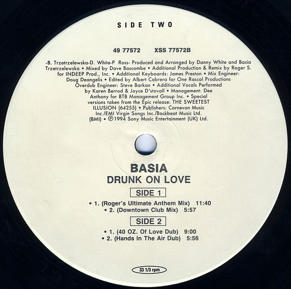 Basia - Drunk On Love, Electronic, Garage House, House, 1994 - Epic Dance, US, Vinyl 1x 12", 33 ⅓ RPM