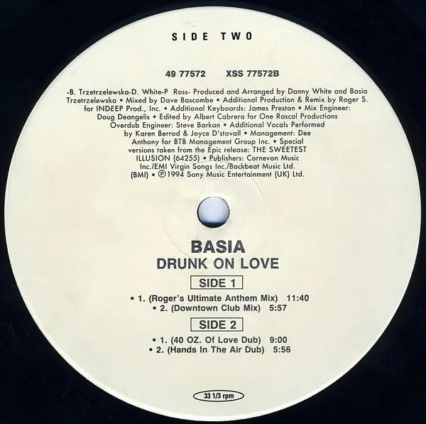 Basia - Drunk On Love, Electronic, Garage House, House, 1994 - Epic Dance, US, Vinyl 1x 12", 33 ⅓ RPM