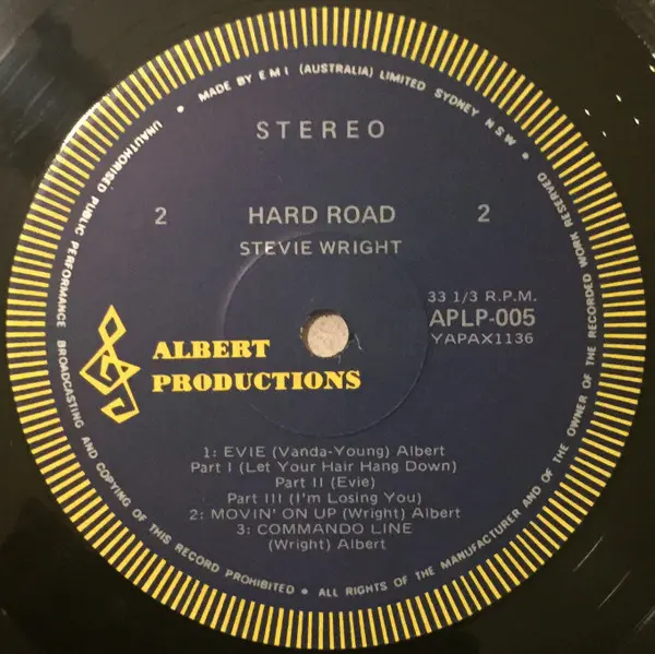 Stevie Wright - Hard Road, Rock, Classic Rock, 1974 - Albert Productions, Australia, Vinyl 1x LP, Album, Stereo