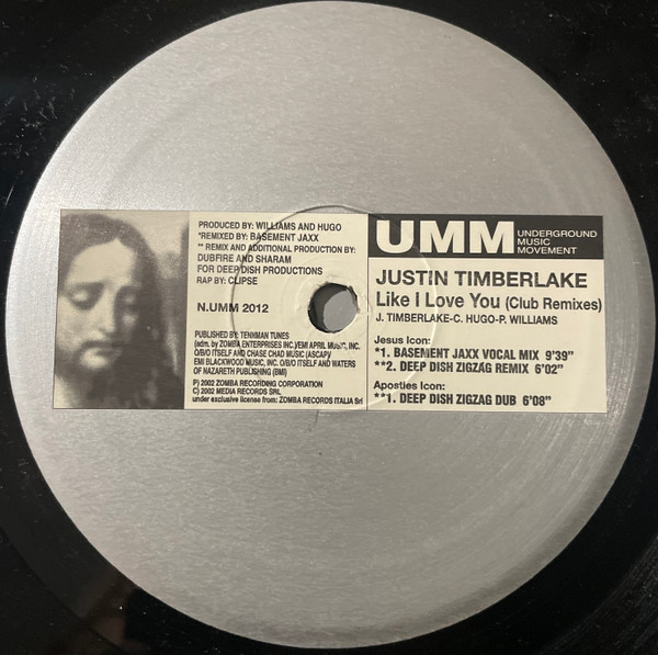 Justin Timberlake - Like I Love You (Club Remixes), Electronic, House, Tech House, 2002 - UMM, Italy, Vinyl 1x 12"