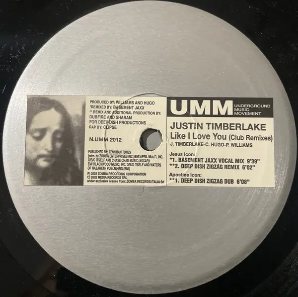 Justin Timberlake - Like I Love You (Club Remixes), Electronic, House, Tech House, 2002 - UMM, Italy, Vinyl 1x 12"