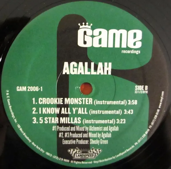 Agallah - The Crookie Monster, Hip Hop, 1999 - Game Recordings, US, Vinyl 1x 12", 33 ⅓ RPM, Maxi-Single