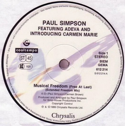 Album cover for Musical Freedom (Free At Last) by Paul Simpson Featuring Adeva And Introducing Carmen Marie