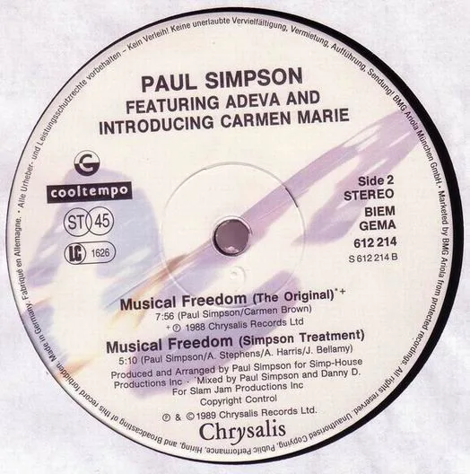Album cover for Musical Freedom (Free At Last) by Paul Simpson Featuring Adeva And Introducing Carmen Marie
