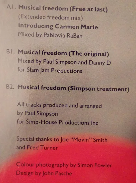 Album cover for Musical Freedom (Free At Last) by Paul Simpson Featuring Adeva And Introducing Carmen Marie