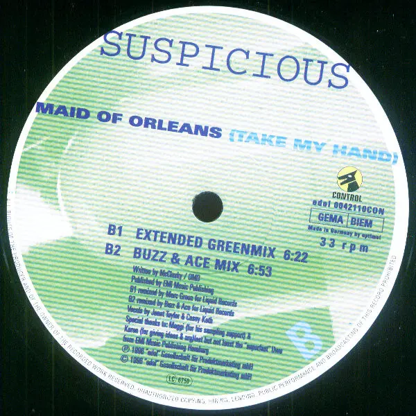 Suspicious - Maid Of Orleans (Take My Hand), Electronic, Hard Trance, Progressive Trance, Techno, 1996 - Control, Germany, Vi