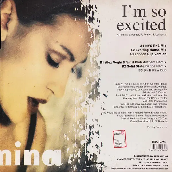 Nina Badrić - I'm So Excited, Electronic, Euro House, 1998 - Dance Excess, Italy, Vinyl 1x 12", 33 ⅓ RPM