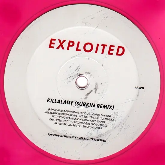 Justine Electra - Killalady (Surkin Remix), Electronic, Electro, Tech House, 2007 - Exploited, Germany, Vinyl 1x 12", 45 RPM,