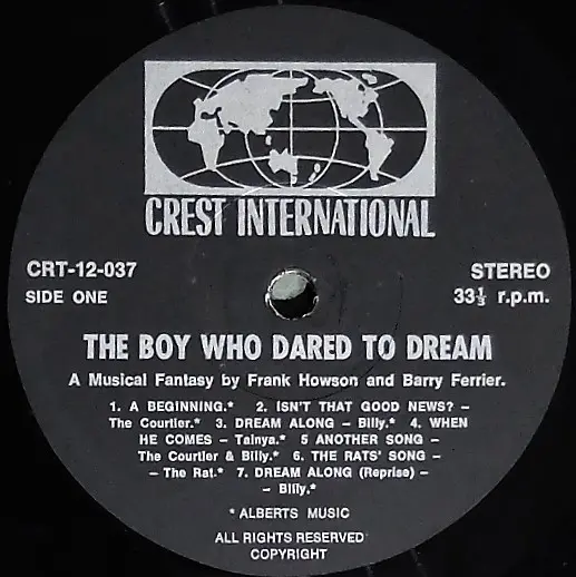 Various - The Boy Who Dared To Dream, Electronic, Rock, Stage & Screen, Prog Rock, Psychedelic Rock, 1976 - Crest Internation