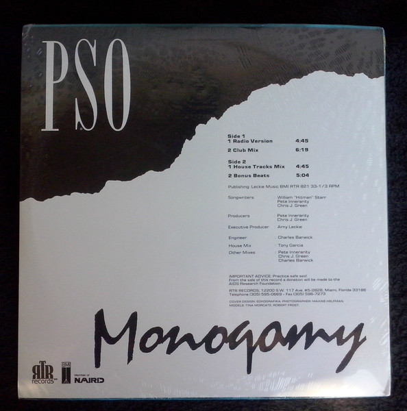PSO - Monogamy, Electronic, Freestyle, House, Synth-pop, 1989 - RTR Records, US, Vinyl 1x 12", 33 ⅓ RPM