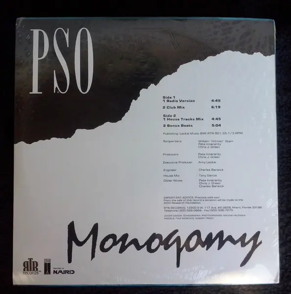 PSO - Monogamy, Electronic, Freestyle, House, Synth-pop, 1989 - RTR Records, US, Vinyl 1x 12", 33 ⅓ RPM
