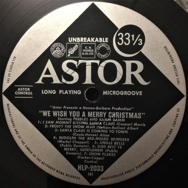 Pebbles & Bamm-Bamm - Pebbles & Bamm-Bamm Singing Songs Of Christmas, Children's, Holiday, 1965 - Astor, Hanna-Barbera Record
