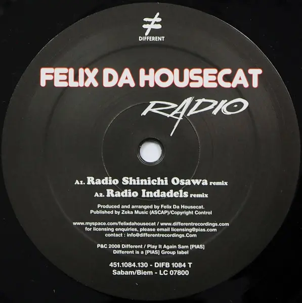 Felix Da Housecat - Radio, Electronic, House, 2008 - Different, Play It Again Sam [PIAS], Belgium, Vinyl 1x 12", 45 RPM