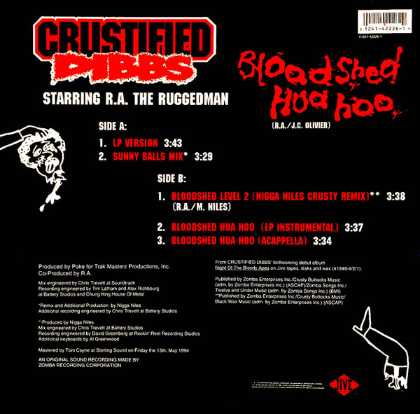 Crustified Dibbs - Bloodshed Hua Hoo, Hip Hop, Horrorcore, 1994 - Jive, US, Vinyl 1x 12"