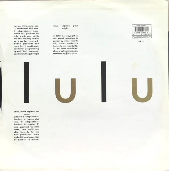 Album cover for Independence (Brothers In Rhythm and CJ Mackintosh Mixes) by Lulu