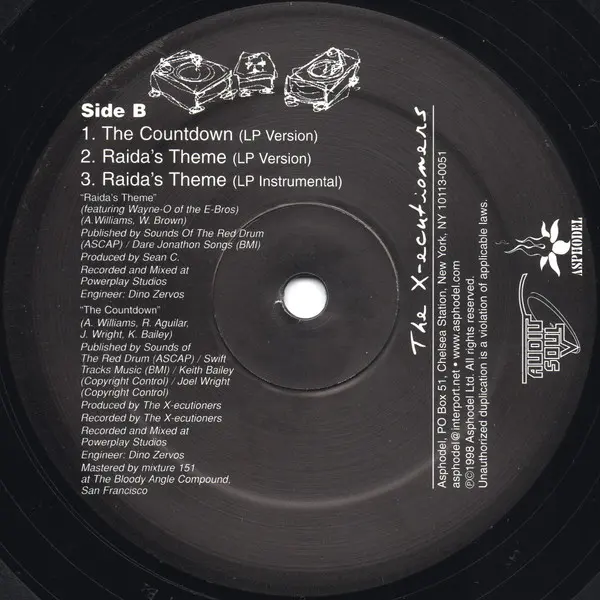 X-ecutioners, The - Raida's Theme (Remix), Hip Hop, 1998 - Asphodel, US, Vinyl 1x 12", 33 ⅓ RPM