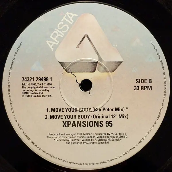 Xpansions - Move Your Body, Electronic, Hard House, House, 1995 - Arista, UK, Vinyl 1x 12", 33 ⅓ RPM