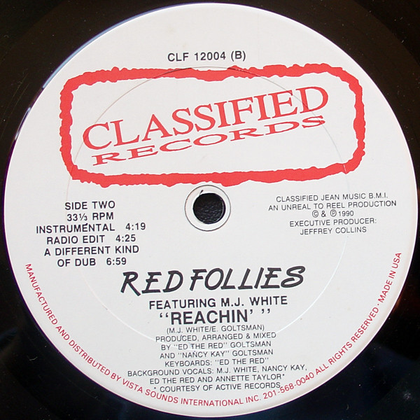 Red Follies Featuring MJ White - Reachin', Electronic, House, 1990 - Classified Records (5), US, Vinyl 1x 12", 33 ⅓ RPM