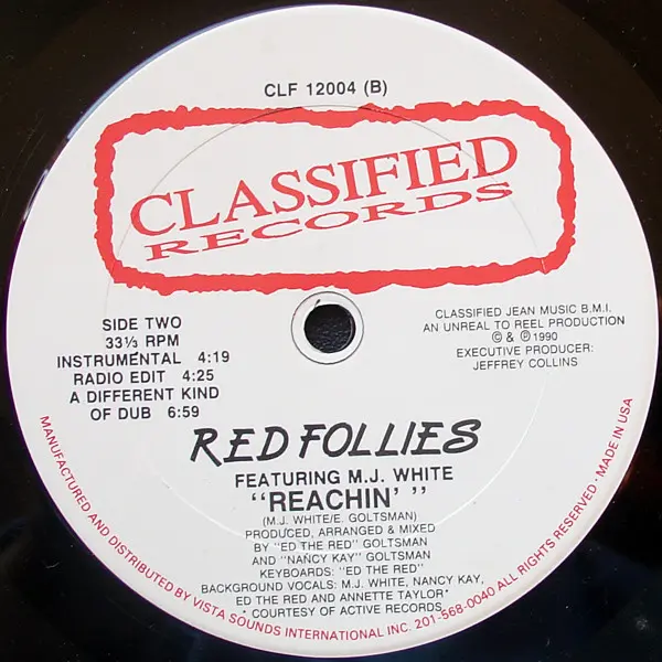 Red Follies Featuring MJ White - Reachin', Electronic, House, 1990 - Classified Records (5), US, Vinyl 1x 12", 33 ⅓ RPM