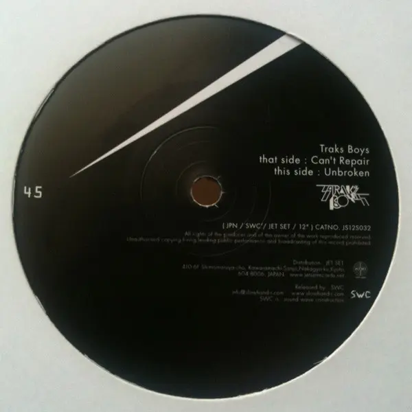 Traks Boys - Can't Repair / Unbroken, Electronic, Minimal, Tech House, 2008 - Jet Set (3), SWC, Japan, Vinyl 1x 12", 45 RPM