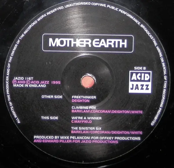 Mother Earth - Free Thinker EP, Electronic, Acid Jazz, 1995 - Acid Jazz, UK, Vinyl 1x 12", 45 RPM, EP Picture Sleeve