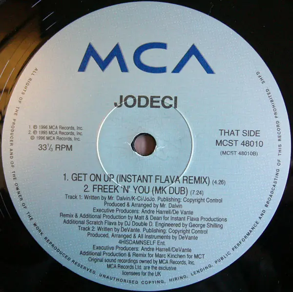 Jodeci - Get On Up, Electronic, Funk / Soul, Contemporary R&B, Garage House, House, Soul, 1996 - MCA Records, UK, Vinyl 1x 12