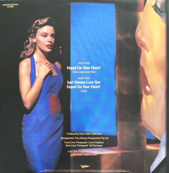 Kylie Minogue - Hand On Your Heart, Electronic, Euro House, Synth-pop, 1989 - Mushroom, Australia, Vinyl 1x 12", Single, 45 R