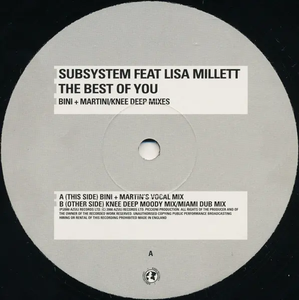 Album cover for The Best Of You (Bini + Martini / Knee Deep Mixes) by Subsystem Feat Lisa Millett